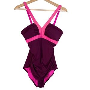 Boden Women Plum Pink Ruched One Piece Swimsuit Bathing Suit Size 8 Halter